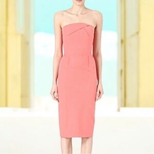Roland Mouret Coral Pink Electra Strapless Bustier Corset Sheath Dress SZ US 4